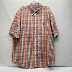 Ralph Lauren Men's XXL Multicolor Plaid Short Sleeve Button Down Shirt Vintage